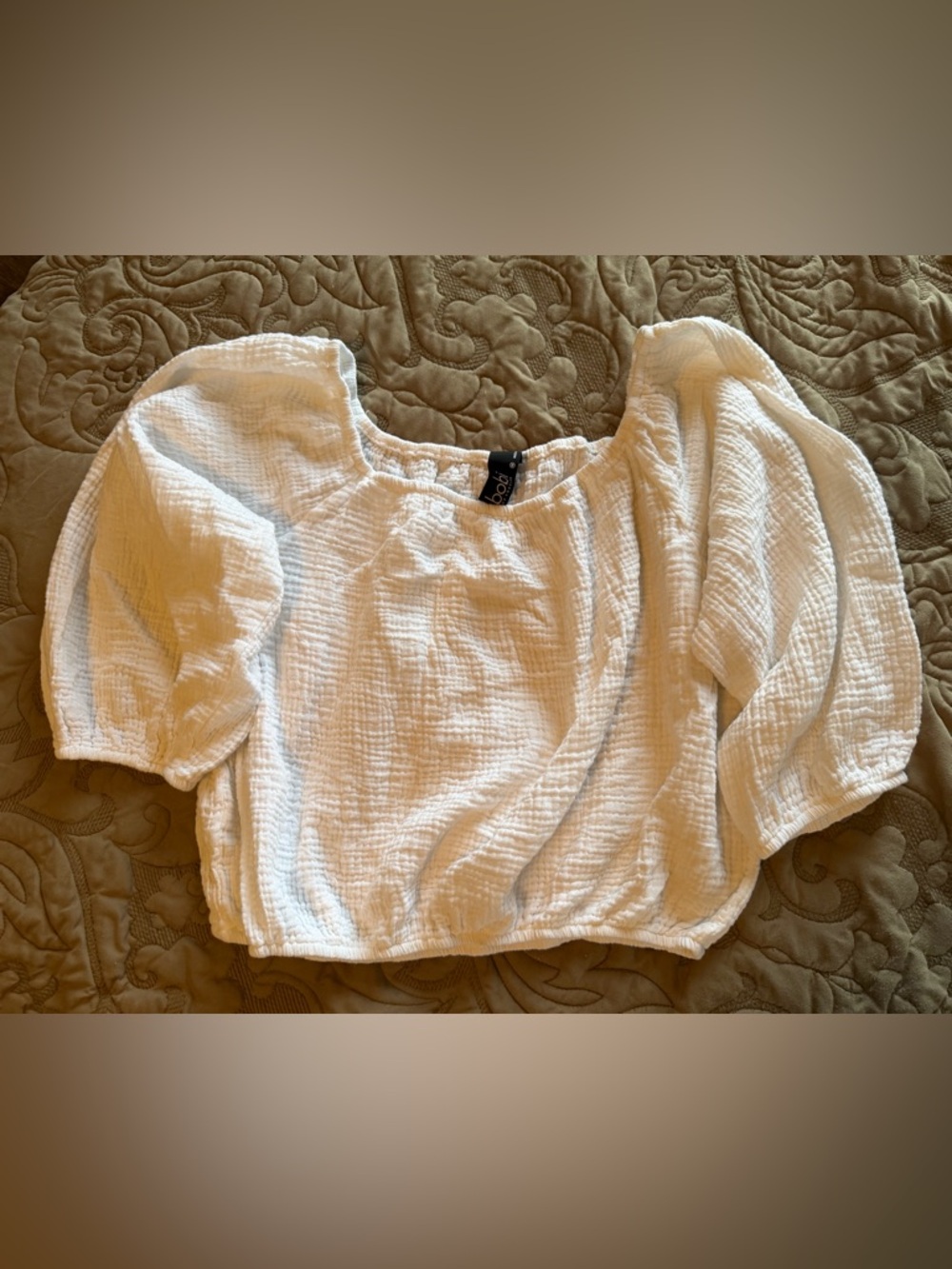 bobi Cream Textured short Sleeve Peasant crop Top 💯 Cotton size Medium
